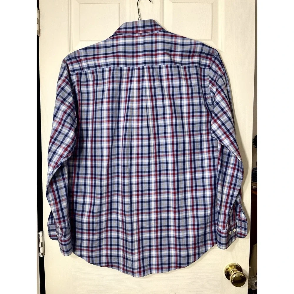 Peter Millar Classic Fit Blue Red Plaid Button Down Shirt Long Sleeve XL Cotton